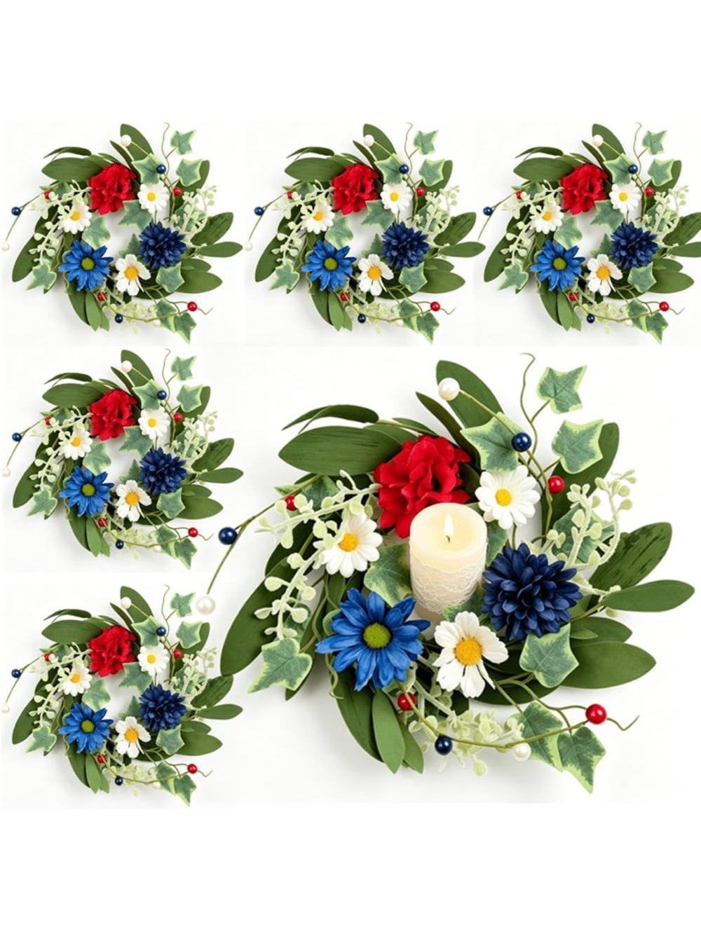 6 Pcs 4th of July Candle Rings, Candle Rings Wreaths new in box